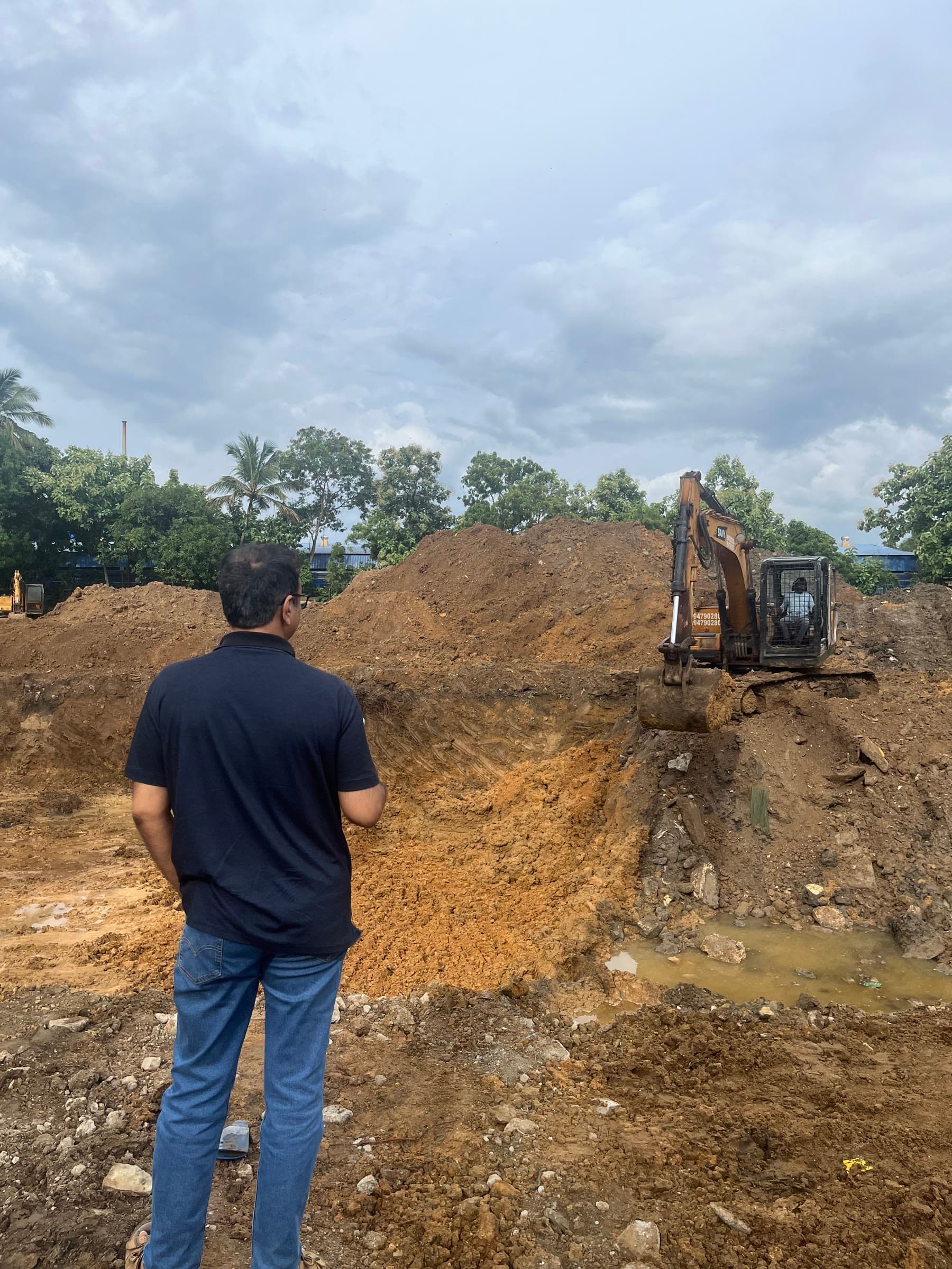 Surveying the excavation before the first pour